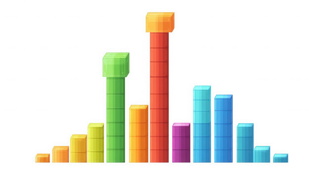 Colorful bar graph showing data trends illustration on transparent background