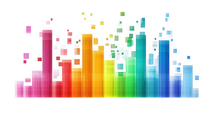 Abstract colorful equalizer bars with pixelated effect art on transparent background