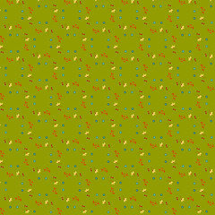 Cute summer botanical, floral pattern Small flowers and leaves isolated on a green natural background Fabric print Wrapping paper Card design