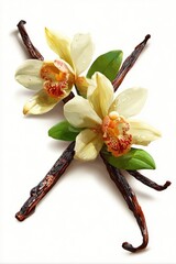 Vanilla Orchid Flower And Beans On White Background