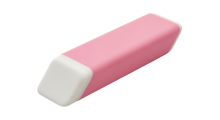 Pink and White Rectangular Eraser with Rounded Edges isolated on a transparent background stationery