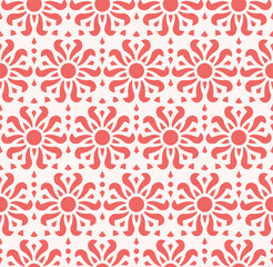 Vibrant Coral Floral Pattern with Geometric Accents Decorative Textile Backdrop