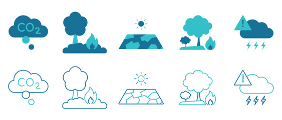 Eco Crisis Icon set.Climate Action, Global Warming, Green Energy, Melting. Vector and illustrator set