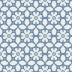 Stylized Floral Bloom Seamless Pattern Background with Blue and Cream Hues