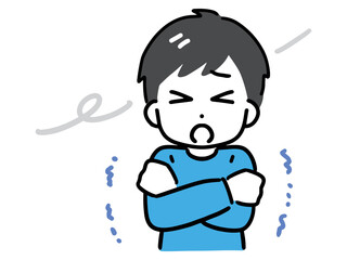 風が寒くて震えている薄着の若い男性