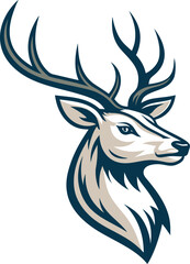 unique deer circular logo design icon, deer head circular icon, geometric deer logo concept, rain deer illustration