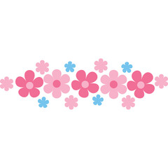 Delicate Floral Border With Pink and Blue Flowers on Transparent Background Ideal For Spring Decorations and Crafts