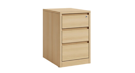Light Wood Three Drawer Filing Cabinet with Silver Lock isolated on a transparent background office furniture