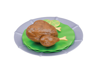 roasted chicken icon 3d illustration render