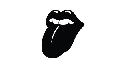Iconic black silhouette of a mouth with tongue sticking out a bold and recognizable symbol silhouette