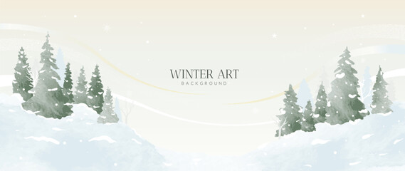Minimal beige winter landscape vector background with gentle pine hills and soft snow, calm seasonal design for invitations and headers