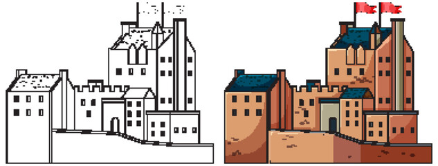 Obraz premium Historic Scottish Castle Vector Illustration with Flags