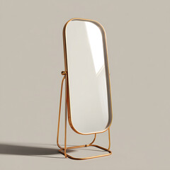 Elegant full length standing mirror with a minimalist gold metal frame perfect for modern interior design and home decor