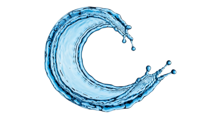 Blue Water Splash Forming a Circular Wave Shape with Droplets isolated on a transparent background liquid