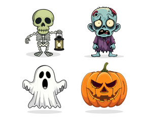Ghost Zombie Skeleton Pumpkin Set.ai