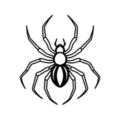 Stylized black and white illustration of a spider with eight legs