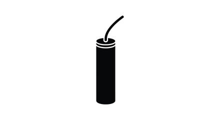 A simple black silhouette of a dynamite stick with a fuse ready to ignite isolated on a white background representing danger and explosive potential silhouette