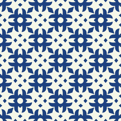 Indigo Floral Geometric Pattern on Cream - Seamless Decorative Tile Design