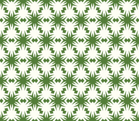 Elegant Green Floral Star Tile Pattern. Geometric Seamless Design Wallpaper Textile Backdrop