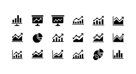 Business analytics and data visualization solid glyph icon set. EPS Editable