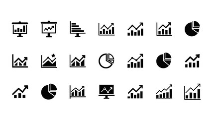 Business analytics chart icons set with growth graphs and pie charts. EPS Editable