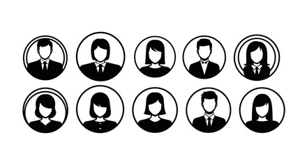 Business avatar icon set of professional profile silhouettes in circles. EPS Editable
