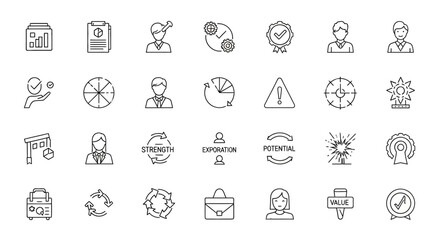 Business and corporate management line icon collection. EPS Editable