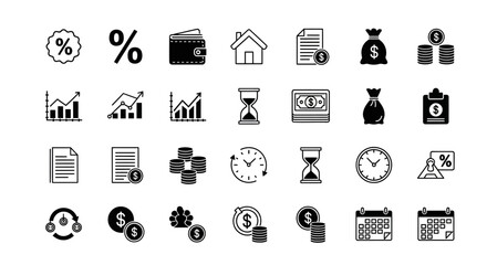 Business finance and time management solid icon set vector illustration. EPS Editable