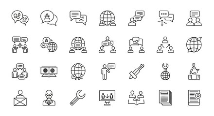 Business communication and global networking thin line icon set. EPS Editable