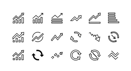Business growth and data analysis thin line icon set collection. EPS Editable