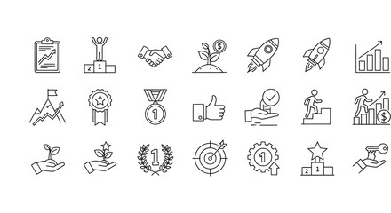 Business Success and Achievement Thin Line Icon Set. EPS Editable