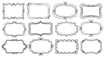 Collection of 12 HandDrawn Decorative Vintage Frames and Borders. EPS Editable