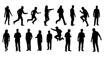 Collection of Diverse Human Silhouettes in Various Poses and Actions. EPS Editable