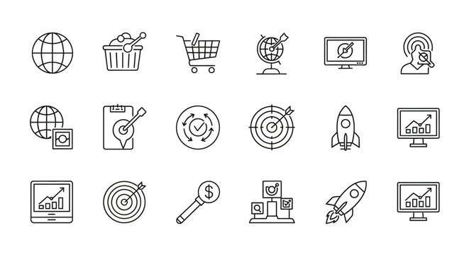 Collection of Business and Technology Icons for Digital Marketing and Online Commerce. EPS Editable