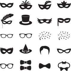 Mask Party Silhouette Vector Bundle | New Year Costume Icons | Mask, Hat Vector