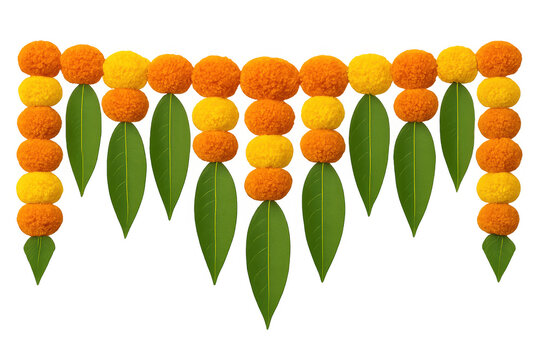 Toran with marigold flowers and mango leaves, celebrating indian festivals diwali dasara ugadi ganesh chaturthi
