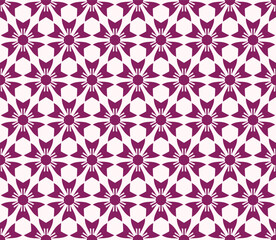 Geometric Floral Seamless Pattern Background Design with Repeating Shapes in Purple