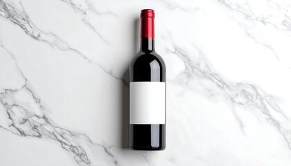 Red Wine Bottle with Blank Label on Luxurious Marble Surface.