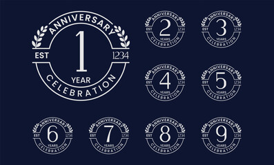 Set of birthday number logo design. 1, 2, 3, 4, 5, 6, 7, 8, 9, premium anniversary symbol with wheat and elegant concept. Years badge vector template