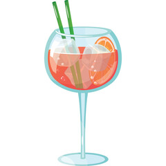 Pixelated Aperol Spritz Cocktail with Orange Slice and Ice Cubes Served in a Wine Glass with Green Straws on a Transparent Background