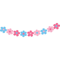 Delicate Flower Garland Decoration with Pink and Blue Petals on a Transparent Background