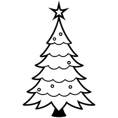 Stylized christmas tree with star and ornaments silhouette
