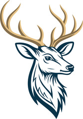 unique deer circular logo design icon, deer head circular icon, geometric deer logo concept, rain deer illustration