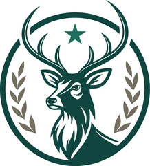 unique deer circular logo design icon, deer head circular icon, geometric deer logo concept, rain deer illustration