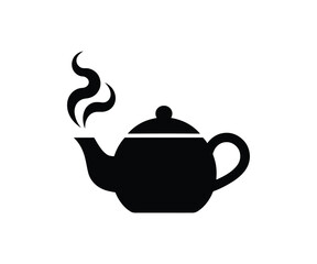 Steaming teapot silhouette icon on clean background
