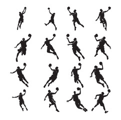 Basketball Player Silhouette Action Set