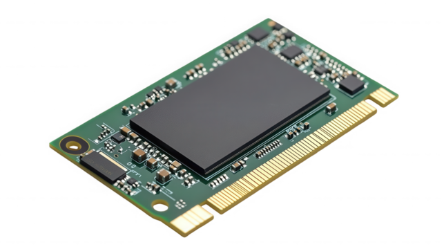 Close up of a modern m.2 solid state drive for computers on transparent background