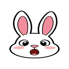 Cute black bunny face silhouette with pink ears and blush isolated on white background