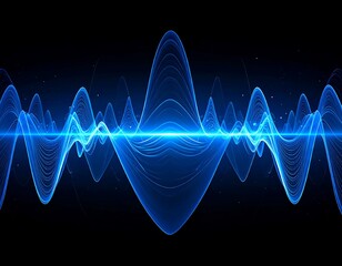 Abstract blue waves, illuminated against a dark background