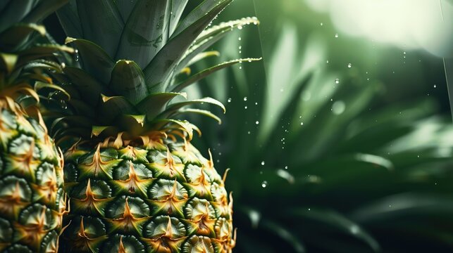 Close-Up of Fresh Pineapples with Lush Green Background